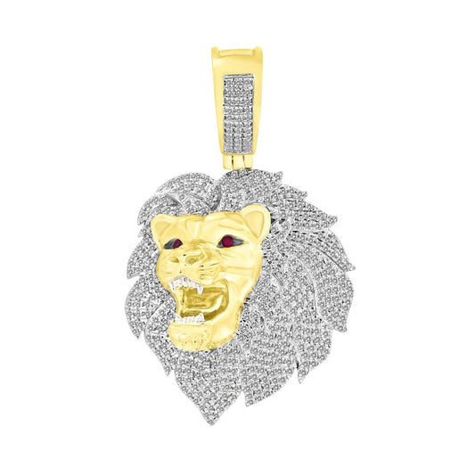 MEN'S CHARM PENDANT 1.00CT RUBY/ROUND DIAMOND 10K YELLOW GOLD