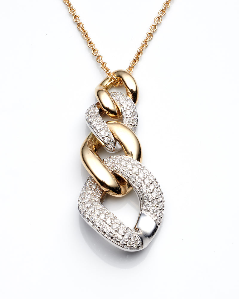 0.68Ctw Diamond 14K Two Tone Link Pendant Necklace 18In 4.7Dwt Hover