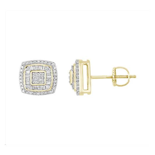 LADIES EARRINGS 0.33CT ROUND/BAGUETTE DIAMOND 10K YELLOW GOLD