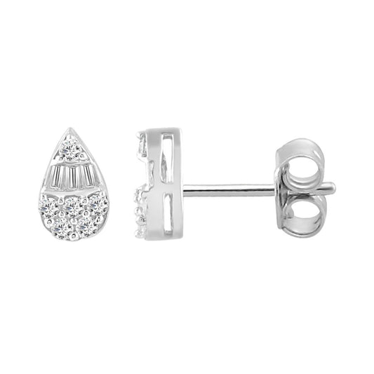 LADIES EARRINGS 0.33CT ROUND/BAGUETTE DIAMOND 14K WHITE GOLD (SI QUALITY)