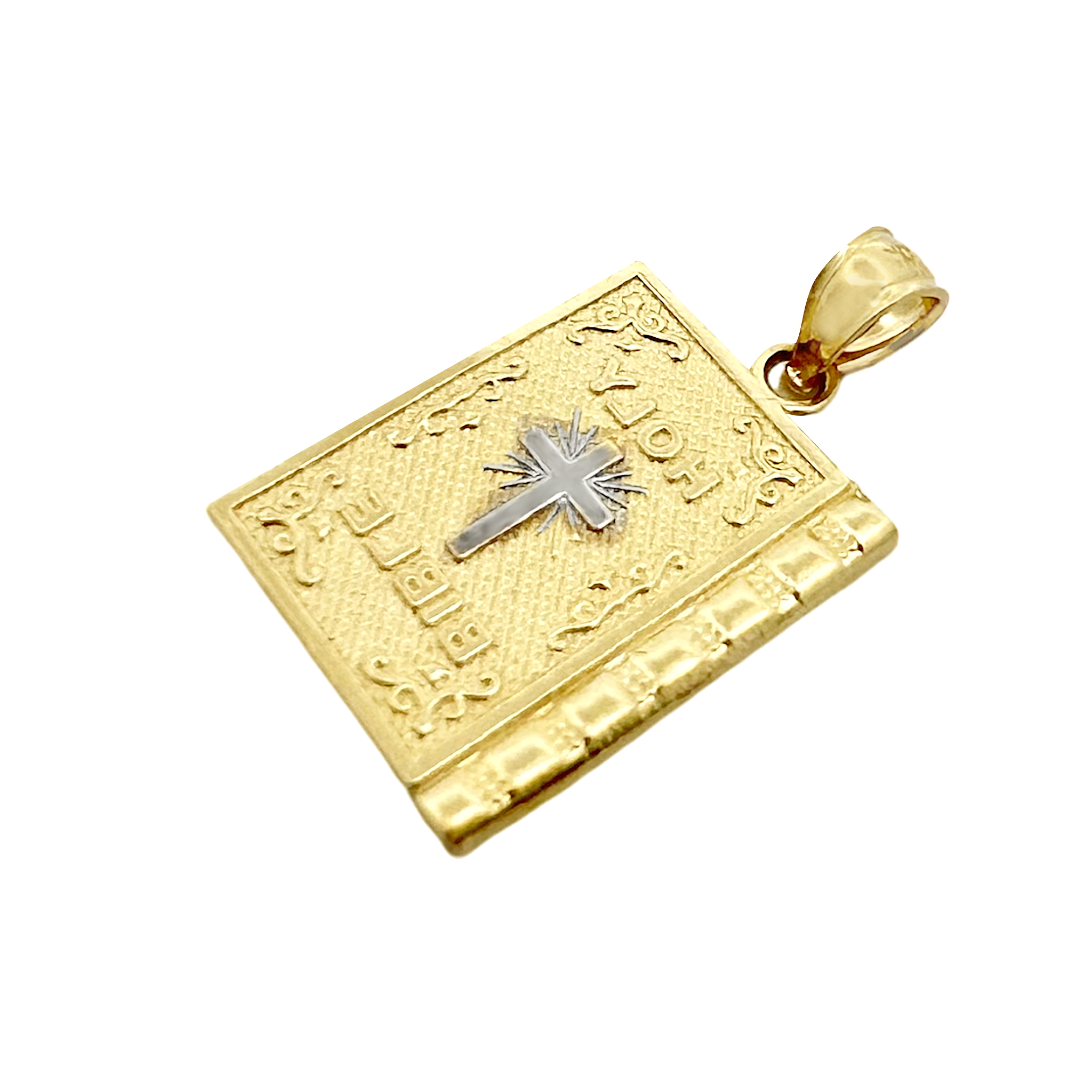 10K Two Tone Small Bible Charm 0.9Dwt