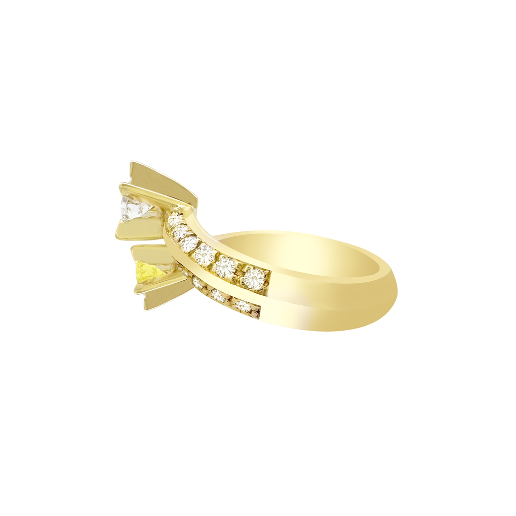 14K Two Tone Canary & White Diamond Fashion Ring Size 7 6.0Dwt