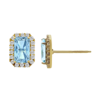 14K Yellow Gold Light Blue Stone & Cz Stud Earrings