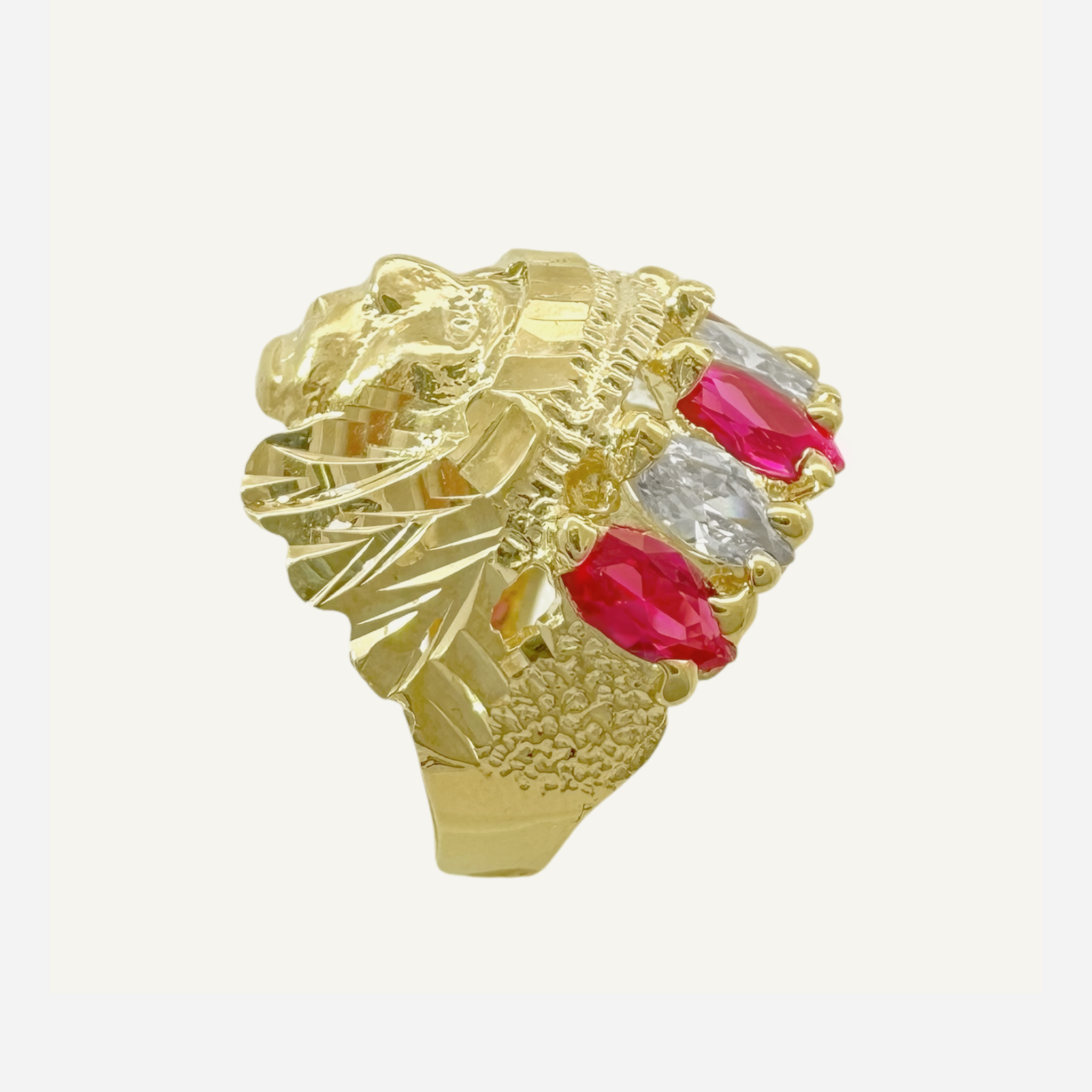 10K Yellow Gold Color Stone Indian Chief Style Mens Ring Size 9 4.2Dwt