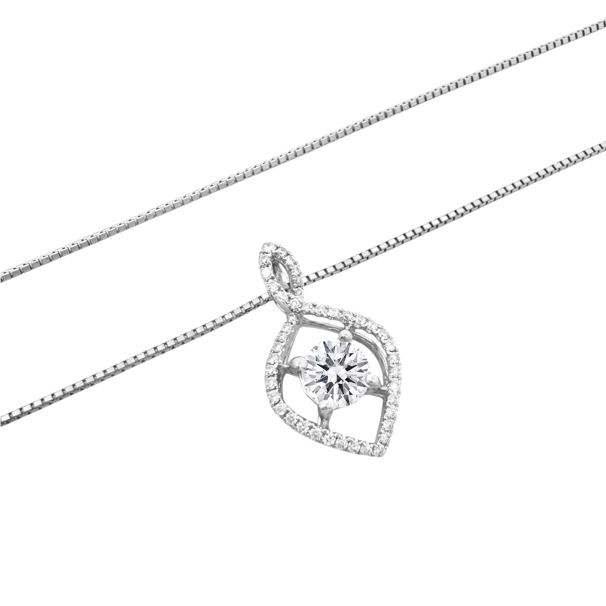 14K White Gold Diamond Pendant Necklace 17.5In 2.8Dwt
