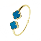 14K Yellow Gold Blue Flowers Hinged Bangle 6.1Dwt