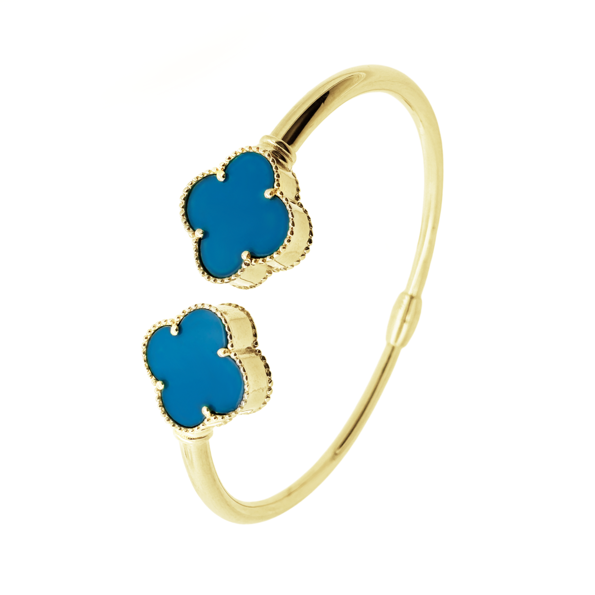 14K Yellow Gold Blue Flowers Hinged Bangle 6.1Dwt