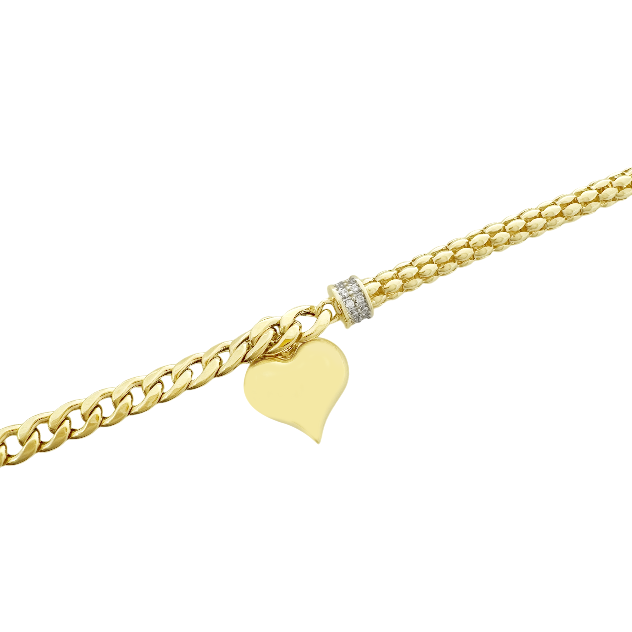 14K Yellow Gold Ladies Fancy Link Heart Pendant Bracelet 7.5In 5.4Dwt