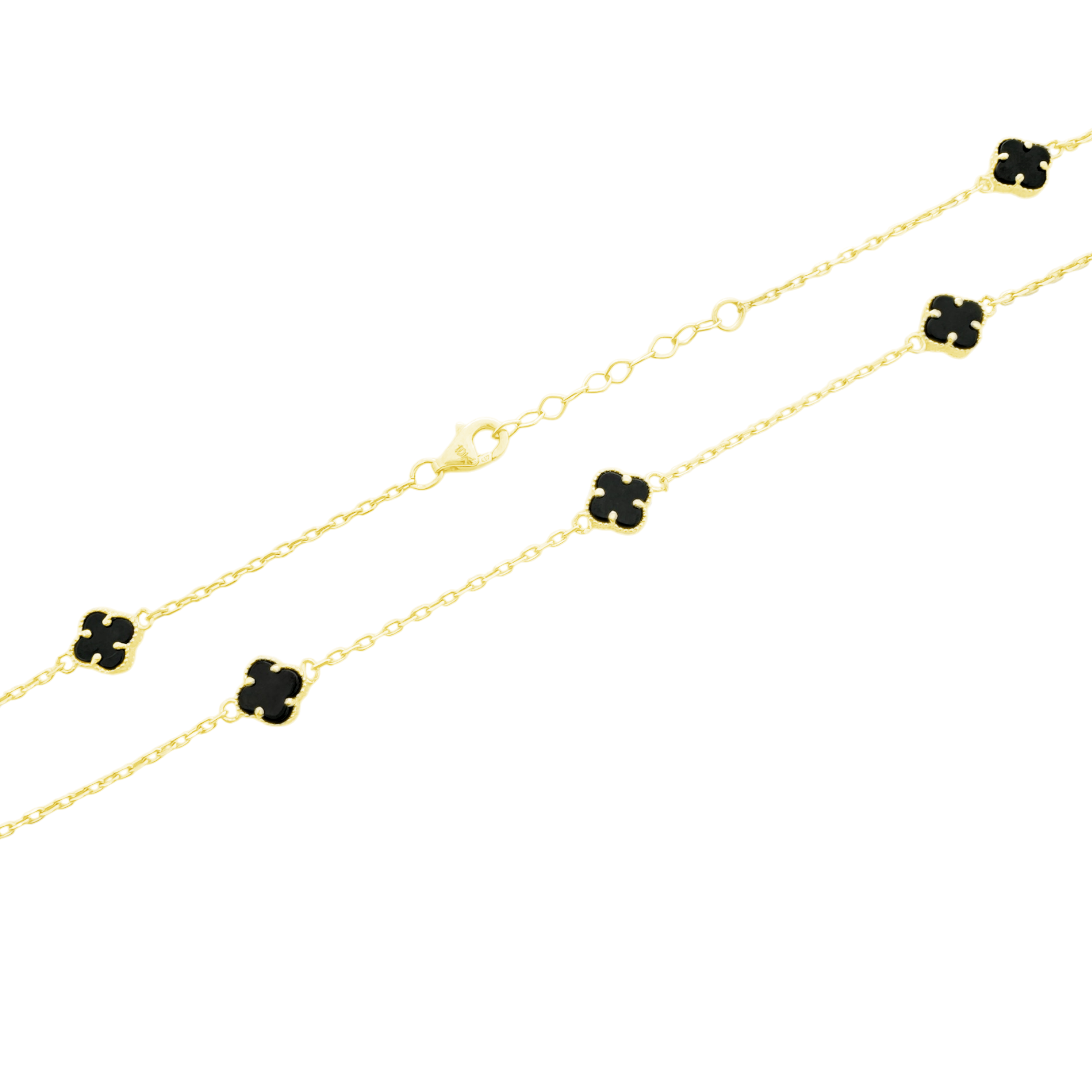 10K Yellow Gold Black Flowers Necklace18In 6Dwt