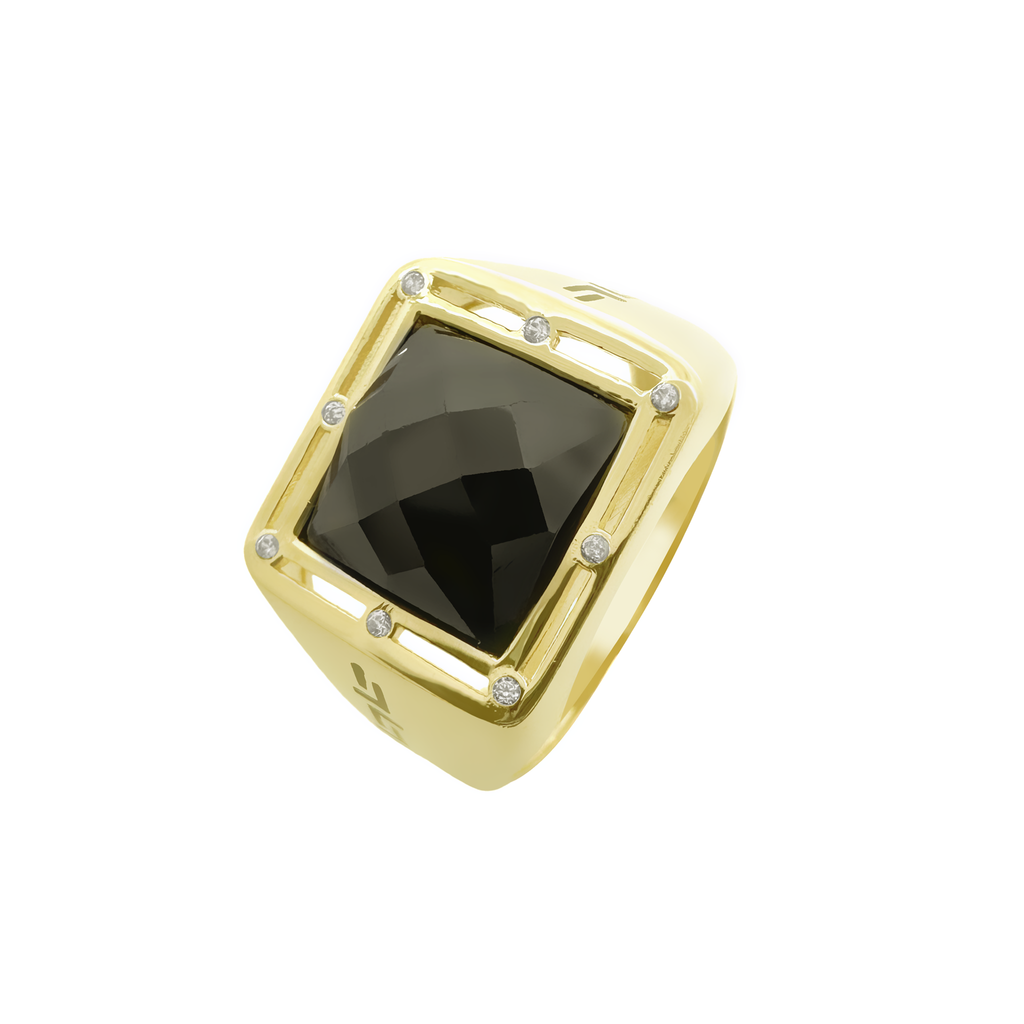 10K Yellow Gold Black Stone Fashion Mens Ring Size 12 5.3Dwt