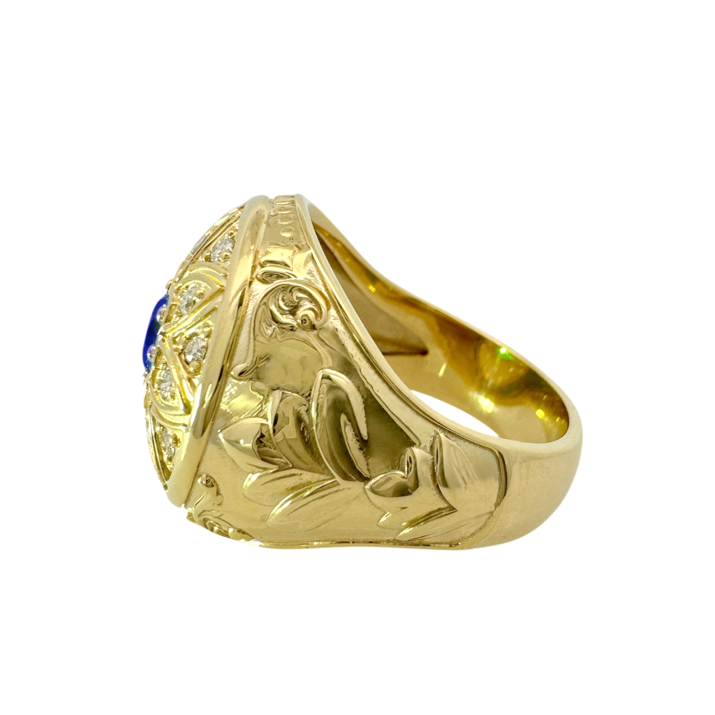 0.48Ctw 10K Yellow Gold Lab Grown Diamond & Sapphire Mens Rosetta Ring Size 11.75 10.9Dwt