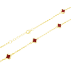 10K Yellow Gold Red Flowers Necklace 18In 3Dwt