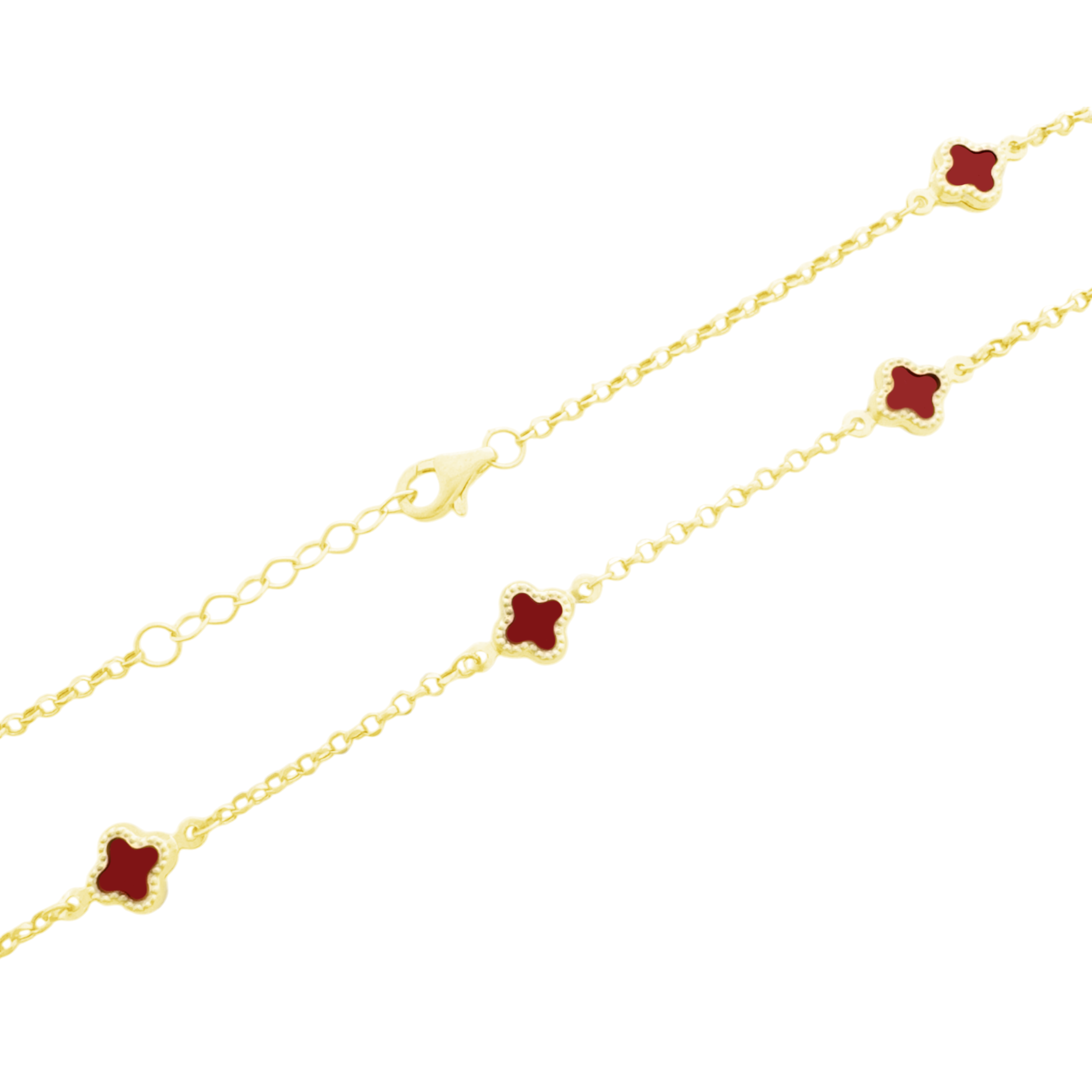 10K Yellow Gold Red Flowers Necklace 18In 3Dwt