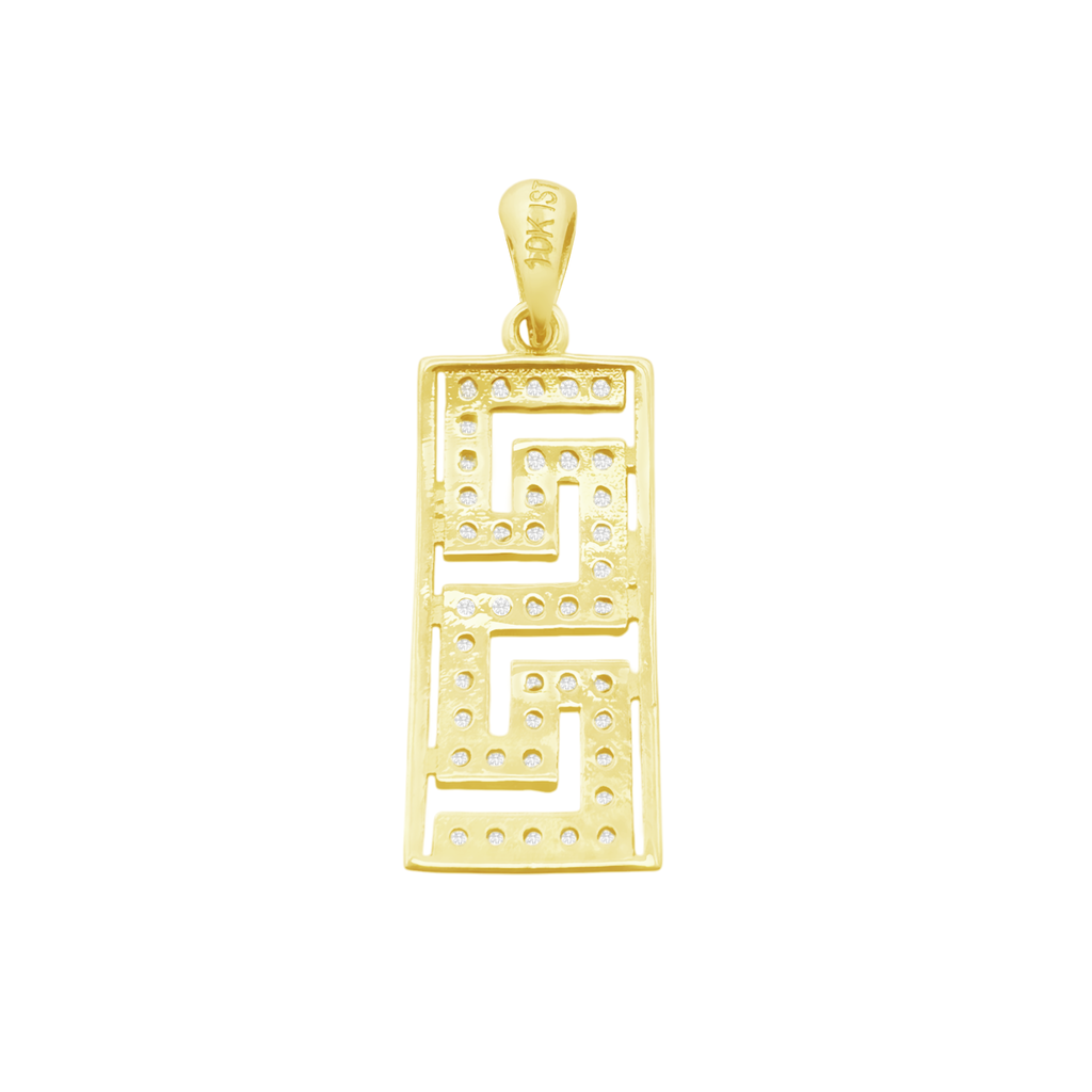 10K Yellow Gold Cz Greek Key Style Pendant 0.9Dwt