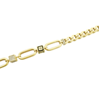 14K Yellow Gold Half Cuban Link Half Paperclip Fancy Hollow Bracelet 7.5In 8.8Dwt