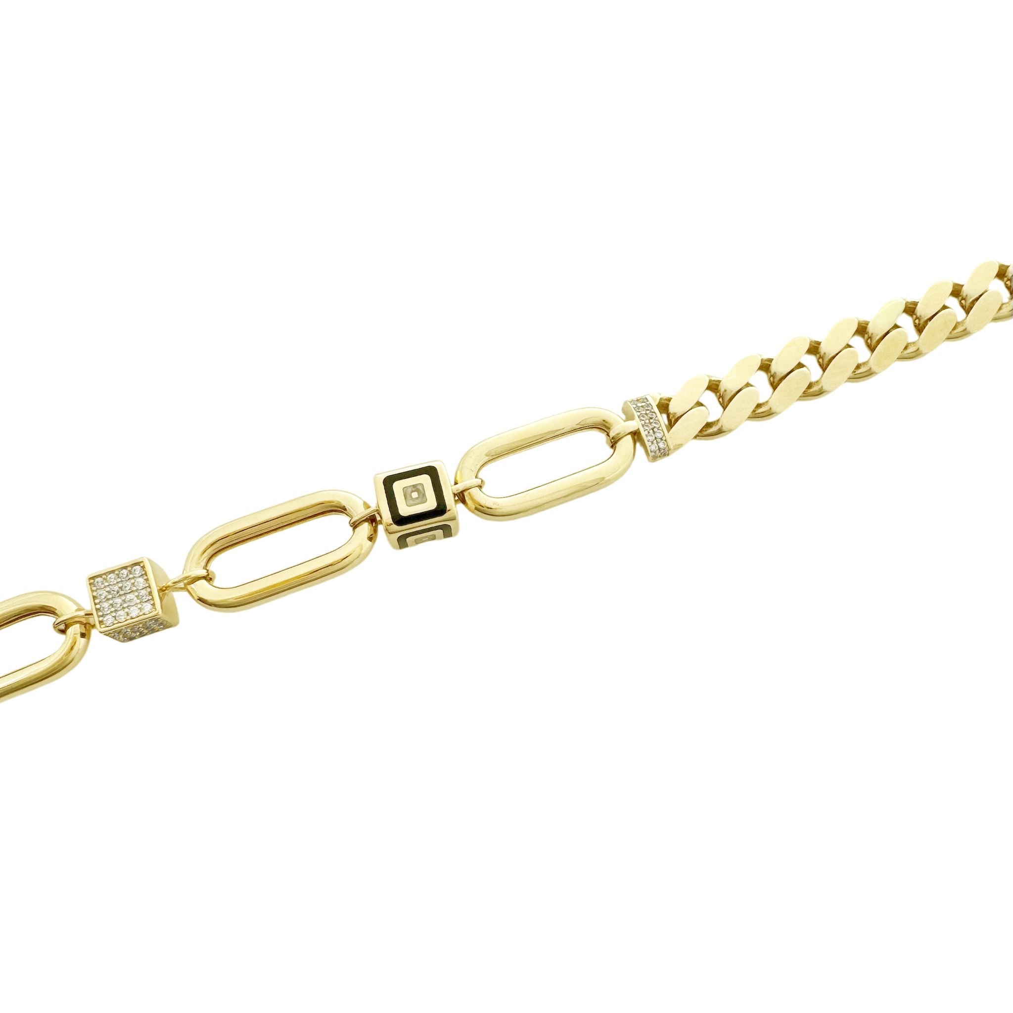 14K Yellow Gold Half Cuban Link Half Paperclip Fancy Hollow Bracelet 7.5In 8.8Dwt