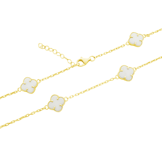 10K Yellow Gold White Flowers Necklace 20In 4.3Dwt