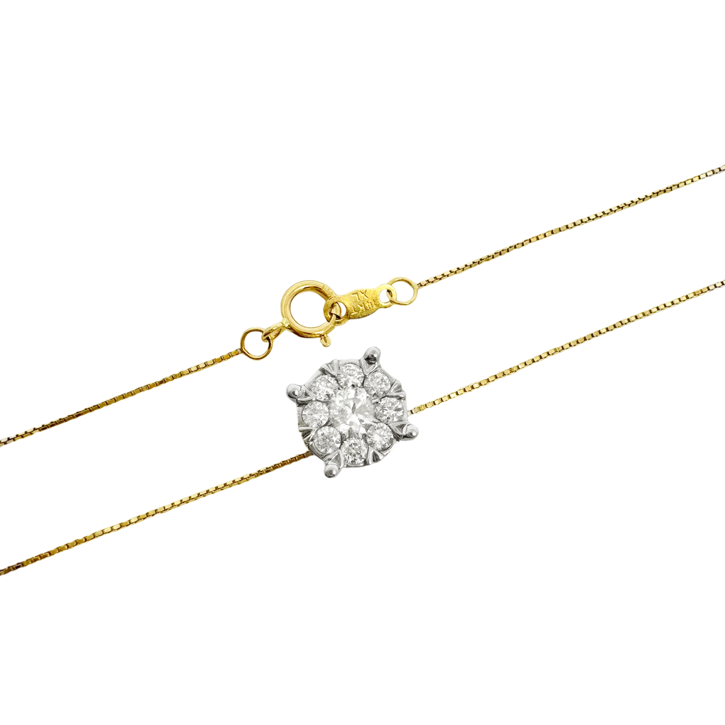 0.75Ctw 14K Yellow Gold Diamond Box Link Necklace 18In 1.7Dwt