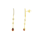 0.21Ct Dia 0.43Ct Ru 14K Yellow Gold Drop Ruby Earrings 1.2Dwt