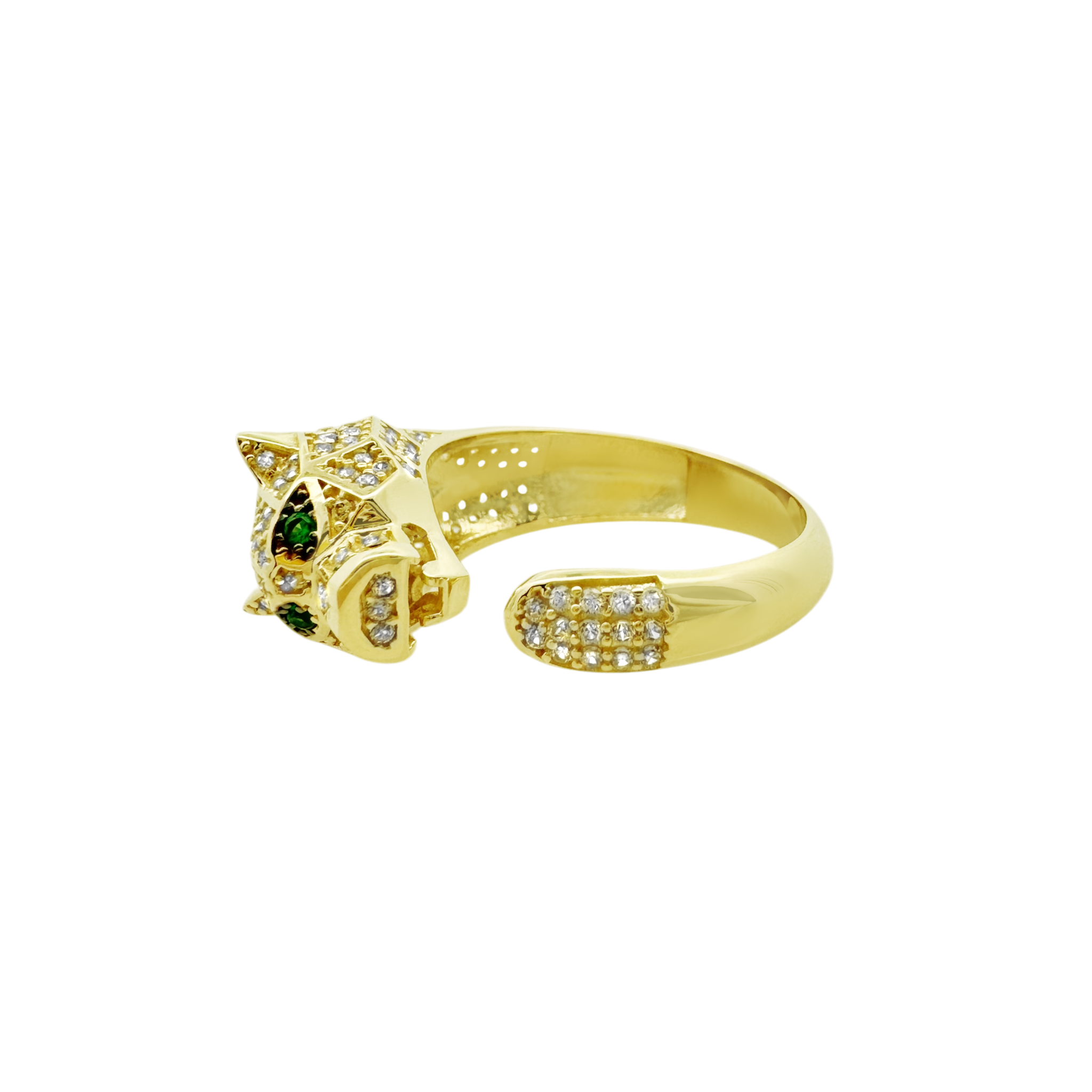 10K Yellow Gold Cz Panther Head Ring Size 7 3.0Dwt