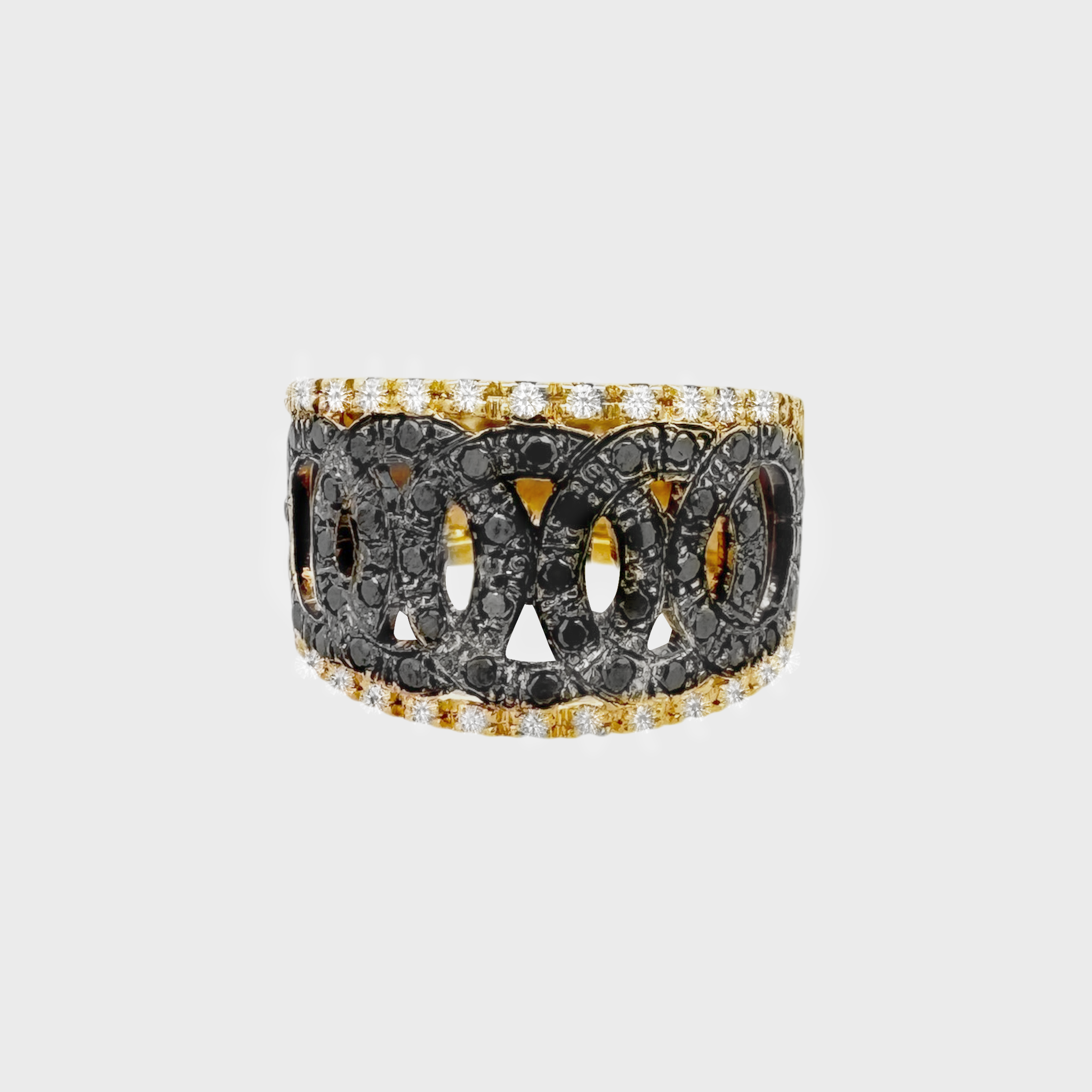 14K Yellow Gold Black & White Diamond Fashion Ring Size 7 6.5Dwt