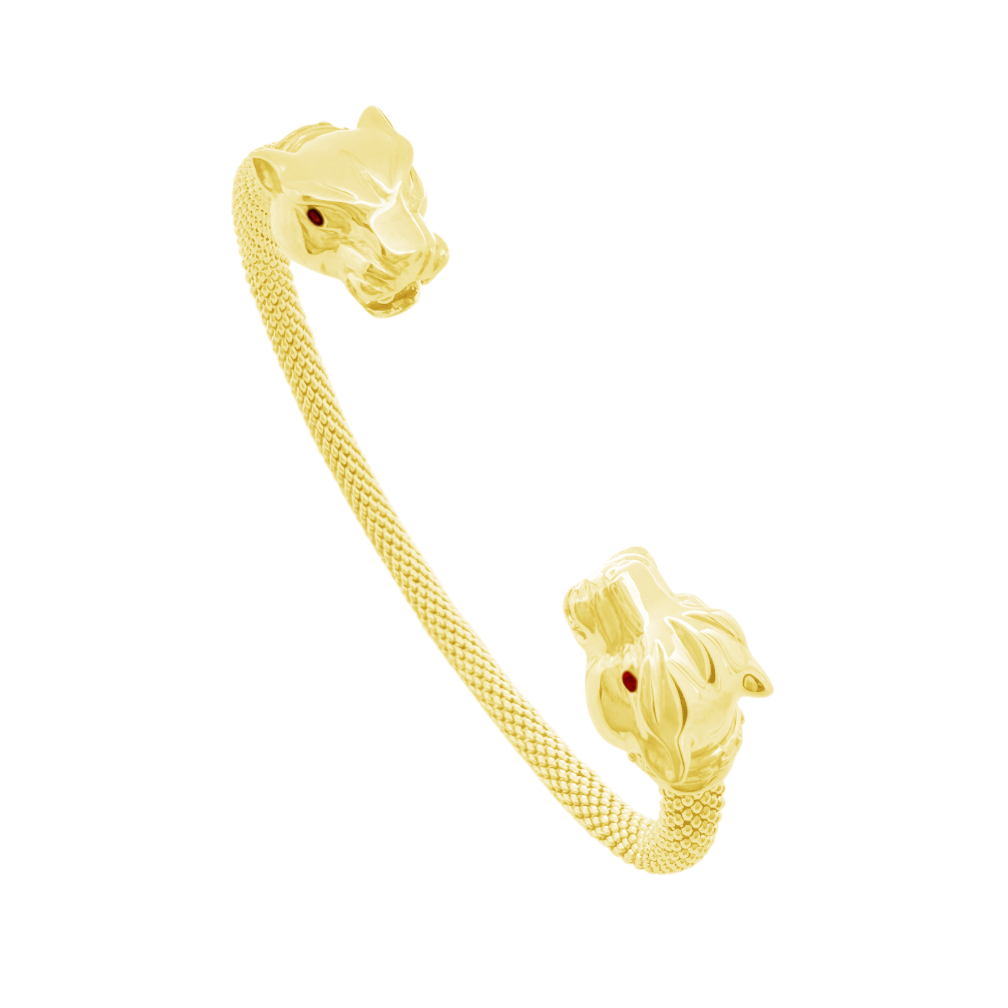 14K Yellow Gold Double Panther Head Bangle 11.6Dwt