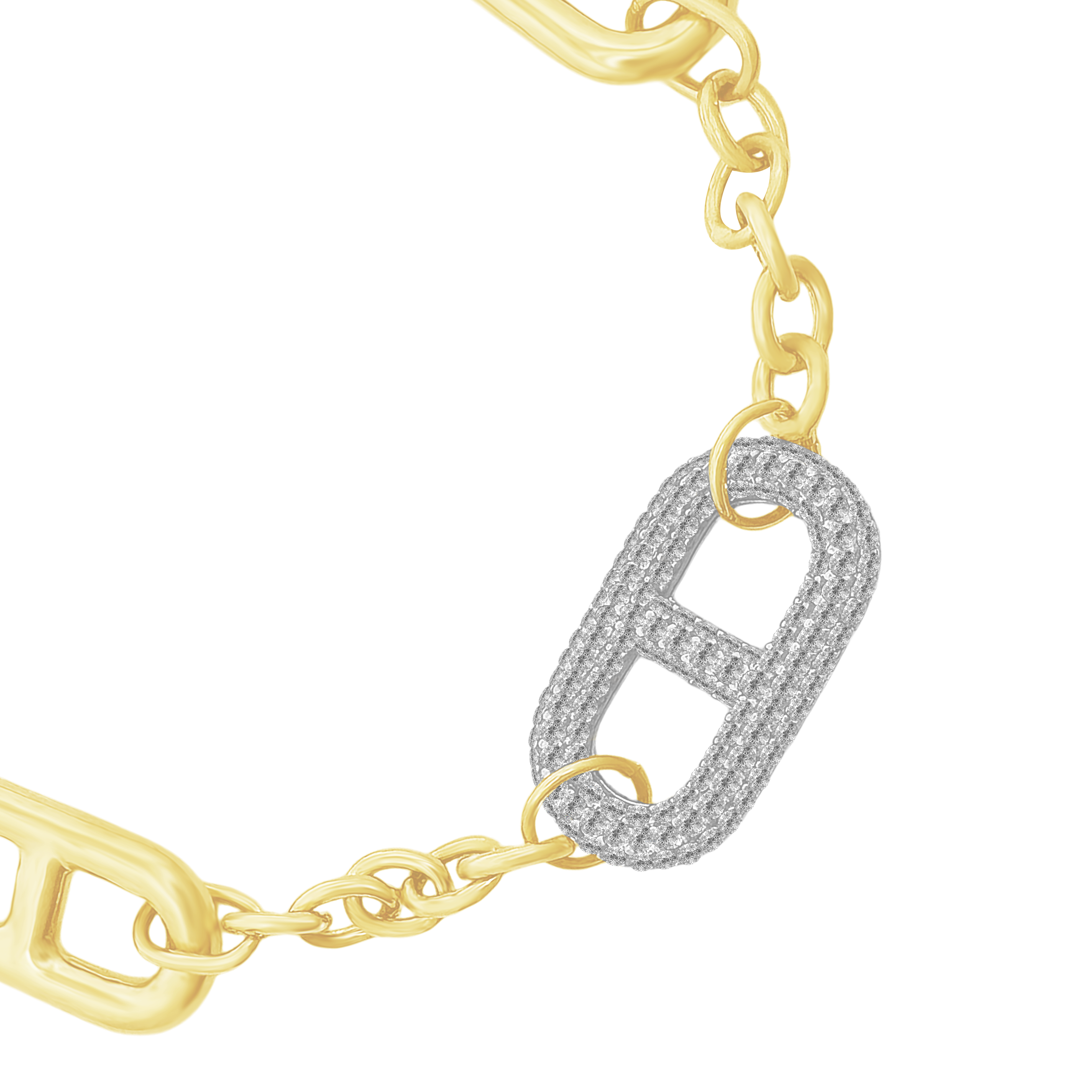 14K Yellow Gold Cz Free Form Link Bracelet 7In 4.8Dwt