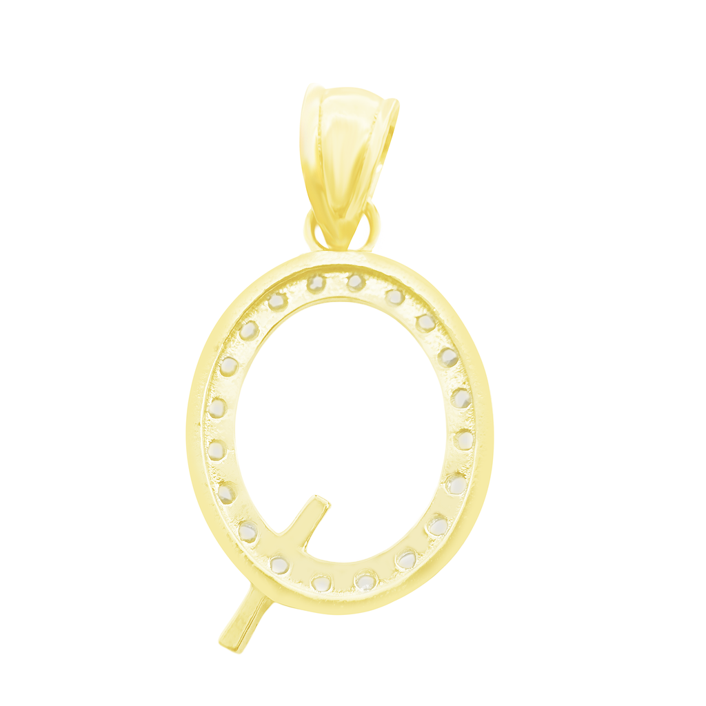 10K Yellow Gold Cubic Zirconia Letter "Q" Pendant 0.4Dwt