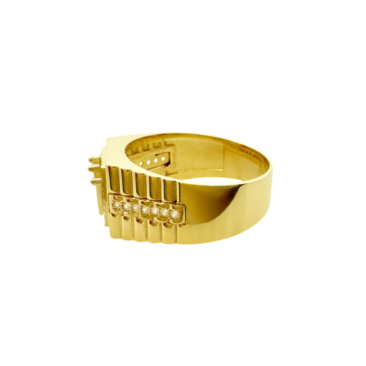 10K Yellow Gold Cz Rolex Style Fashion Ring Mens Size 9.5 3.1Dwt
