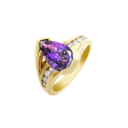 14K Yellow Gold Amethyst & Diamond Fashion Ring Size 6.5 3.9Dwt