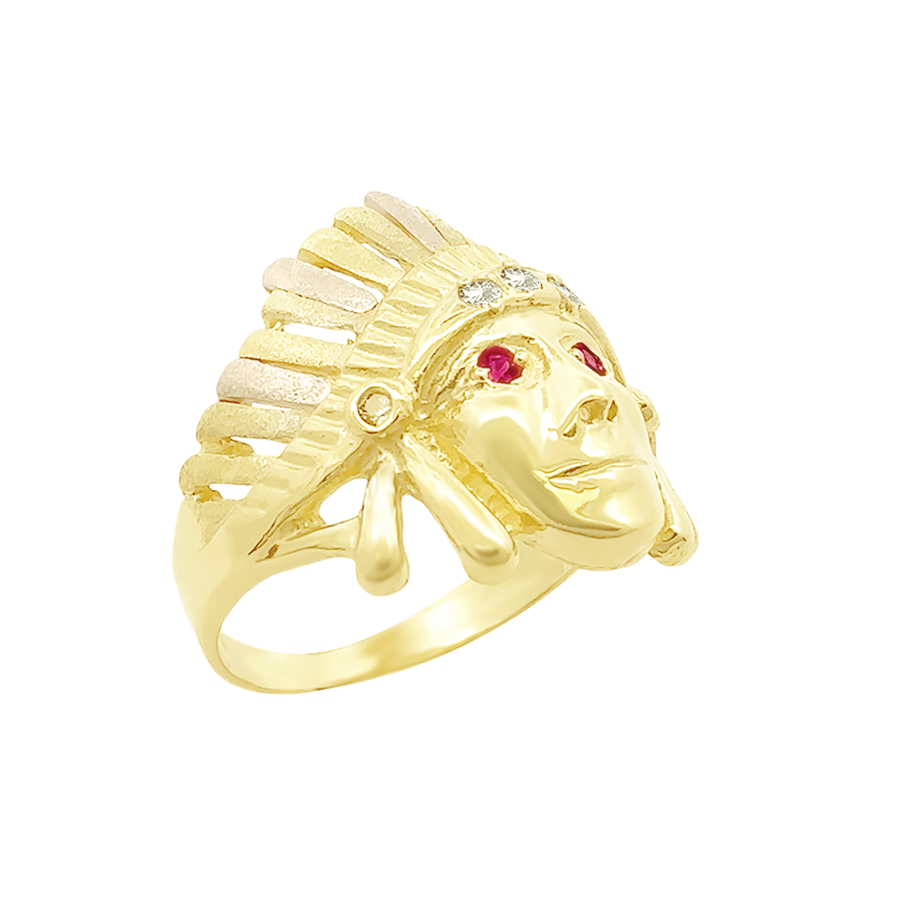 14K Tri Color Gold Indian Chief Style Ring Size 9 4.9Dwt