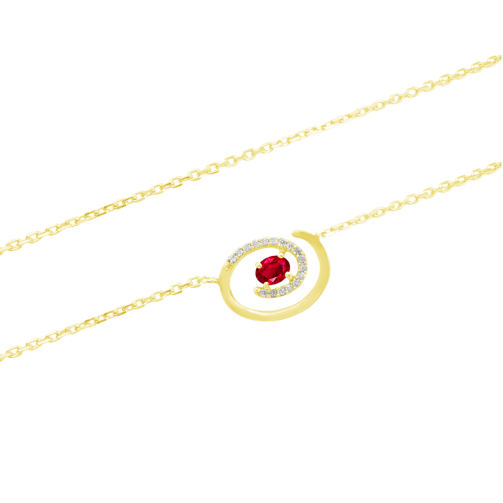 0.07Ct Dia 0.22Ct Rb 14K Yellow Gold Ruby Necklace 18In 1.4Dwt