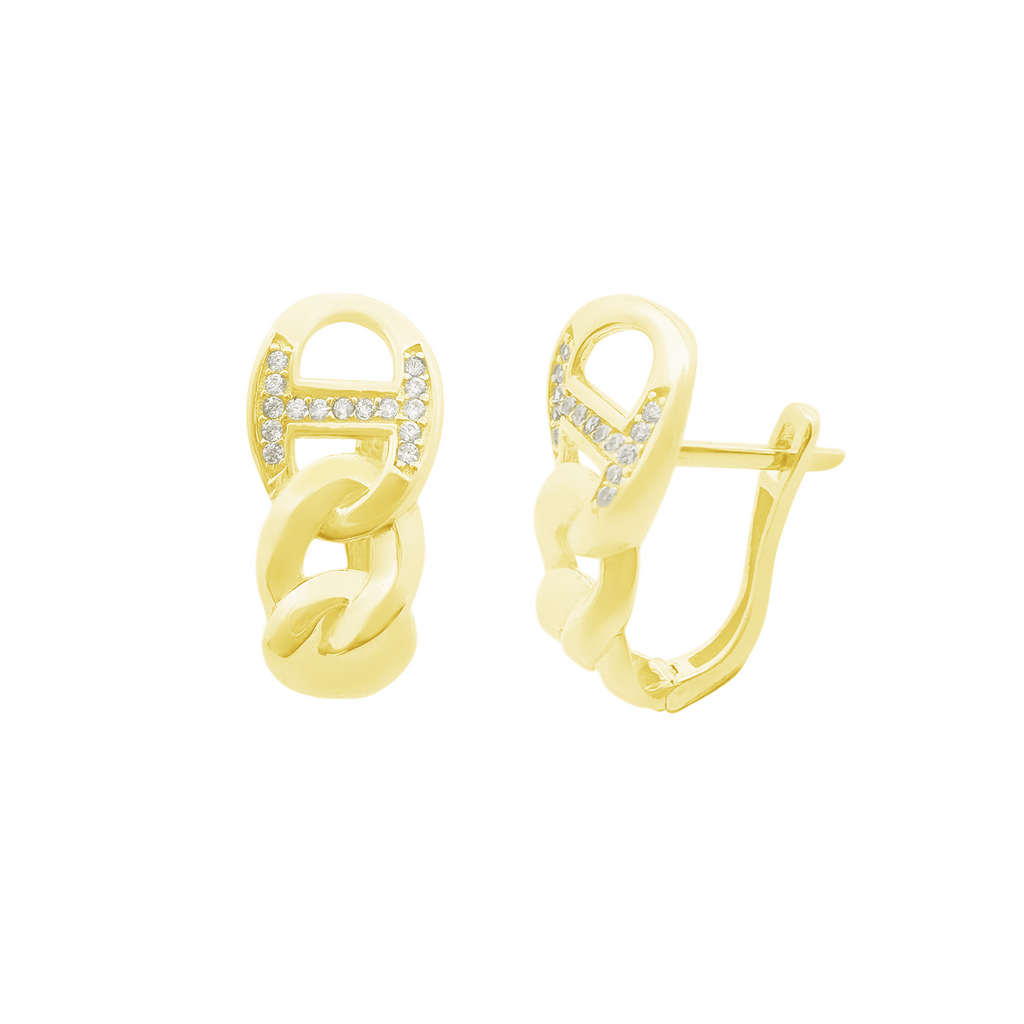 10K Yellow Gold Cz Link Style Fashion Earrings 2.1Dwt