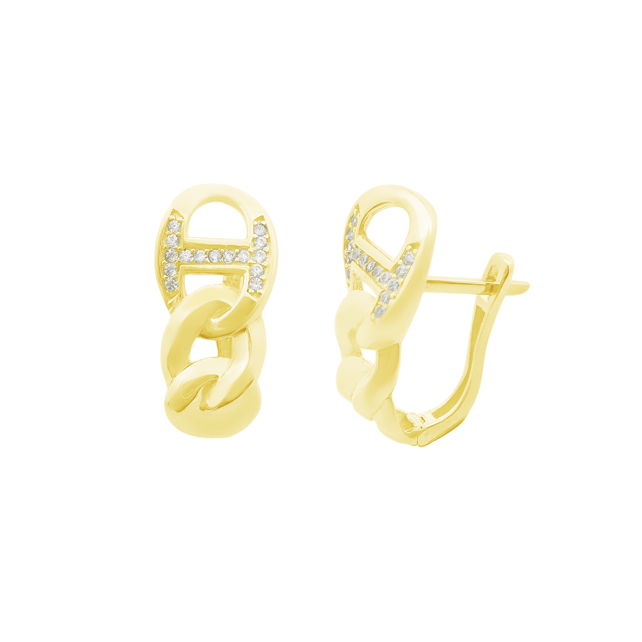 10K Yellow Gold Cz Link Style Fashion Earrings 2.1Dwt