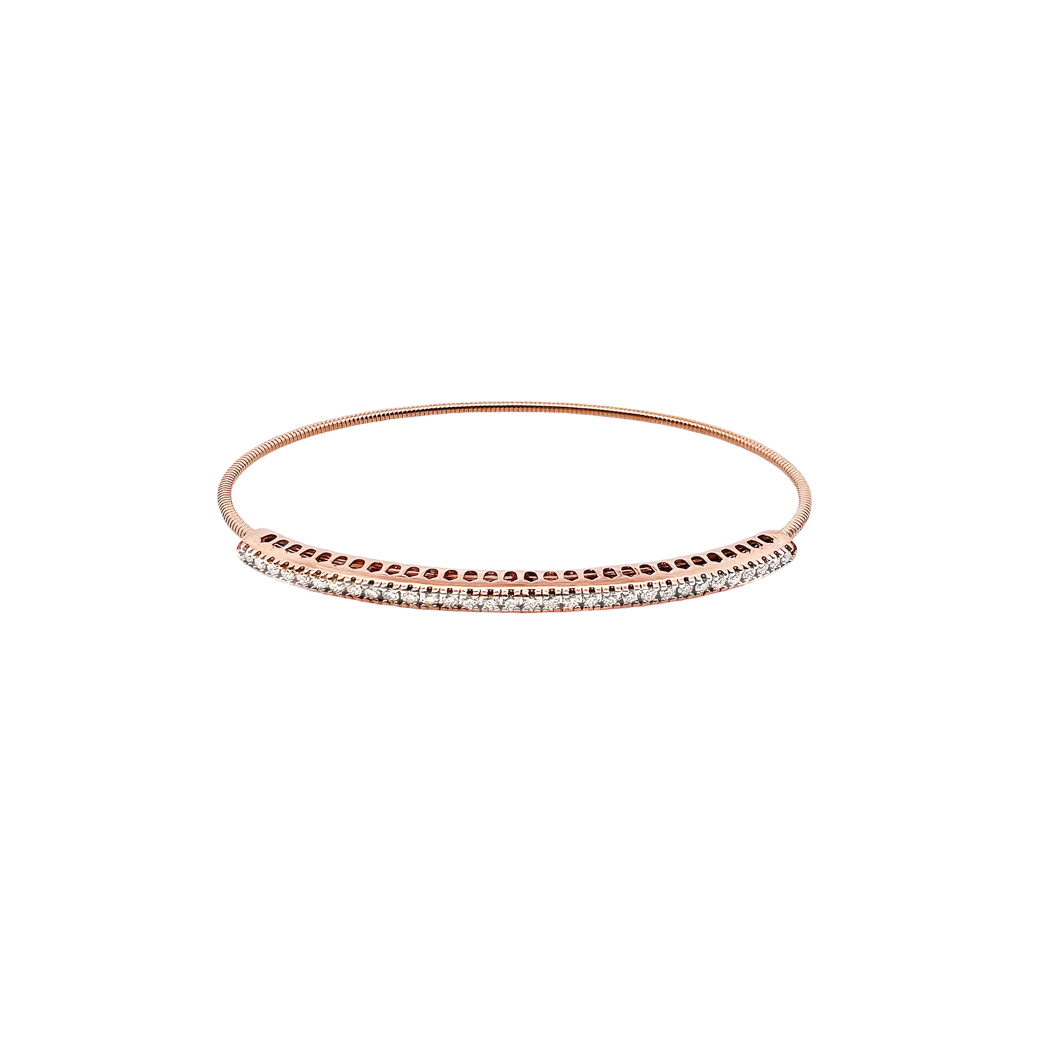 1/2Ctw 14K Rose Gold Diamond + Titanium Wire Bangle 3.7Dwt