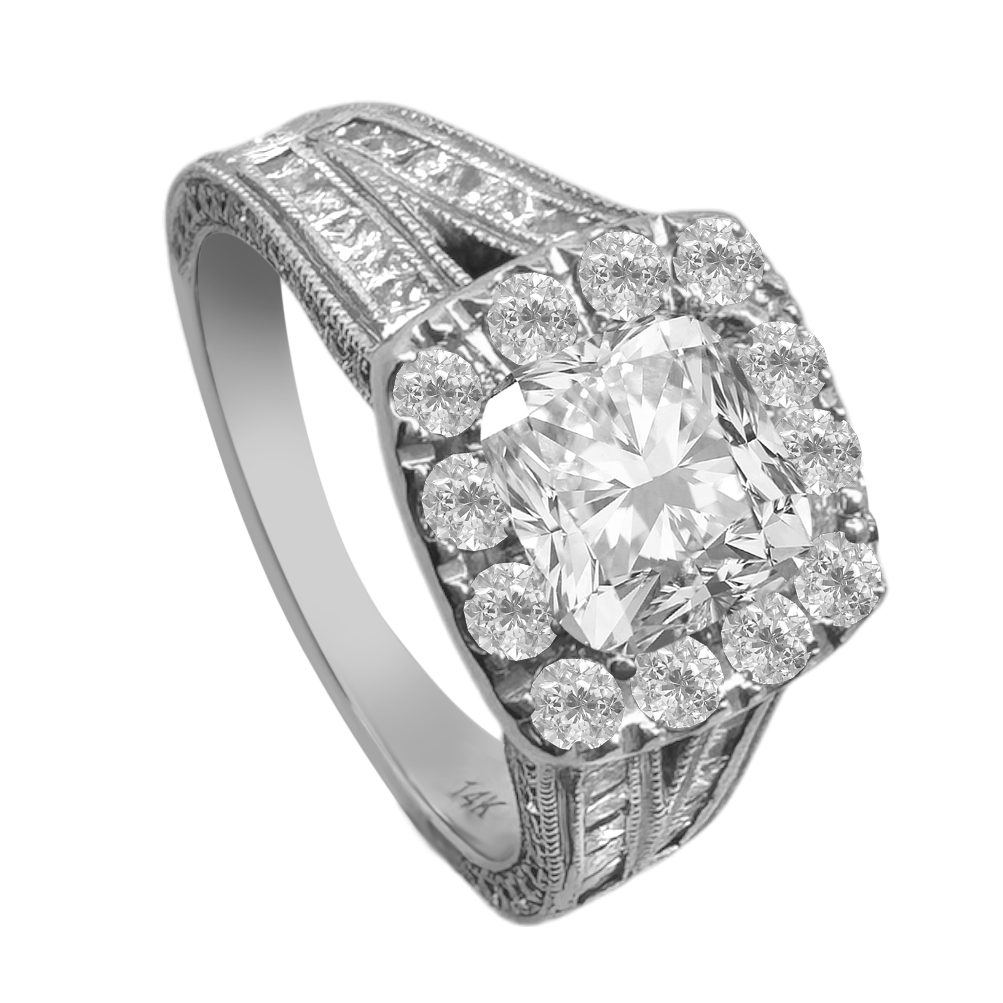 14K White Gold Diamond Engagement Ring Size 6.75 4.2Dwt