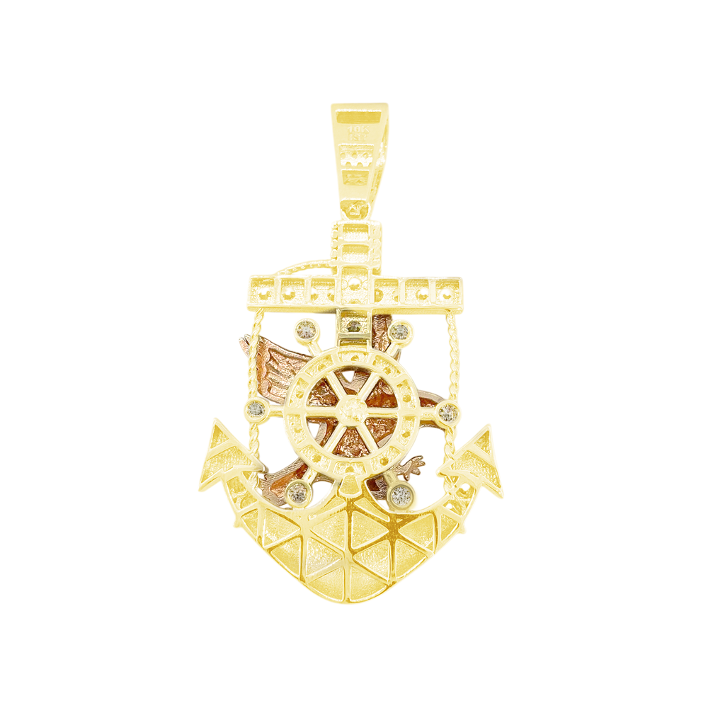 10K Tri Color Gold Eagle & Anchor Style Pendant 4.9Dwt