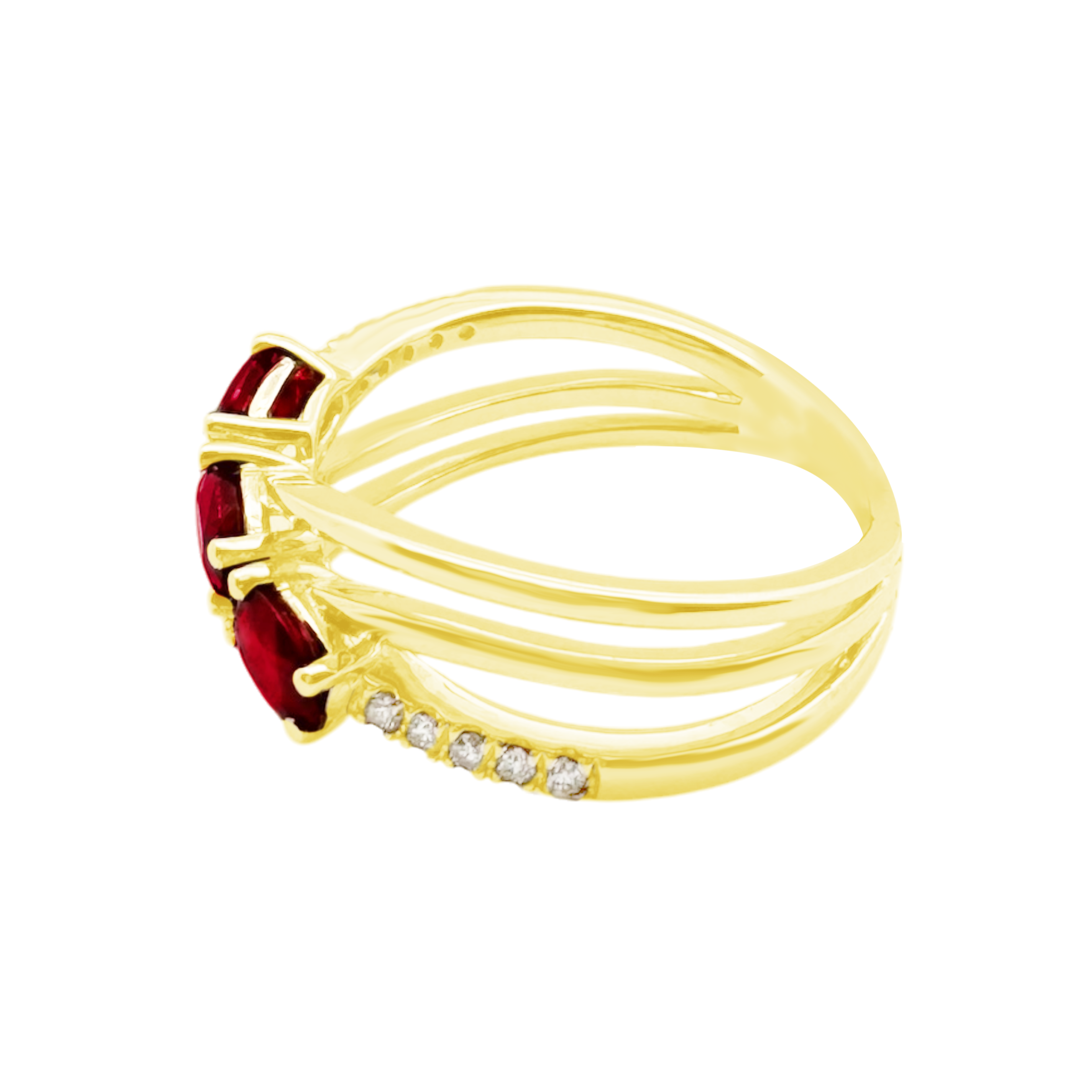 0.07Ct Dia 0.73Ct Ru 14K Yellow Gold Dia & Ruby Fashion Ring Size 7 2.4Dwt