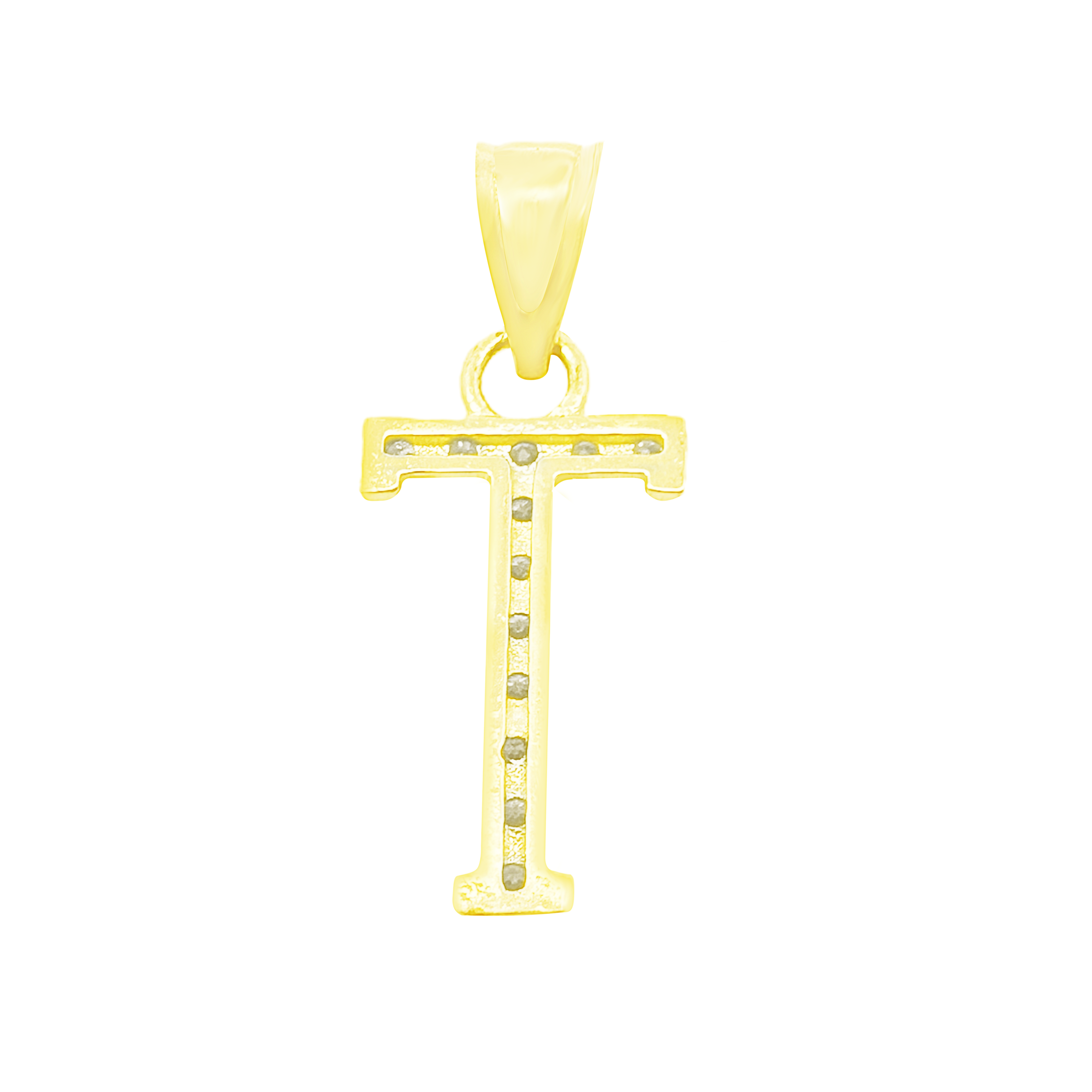 10K Yellow Gold Cubic Zirconia Letter "T" Pendant 0.4Dwt