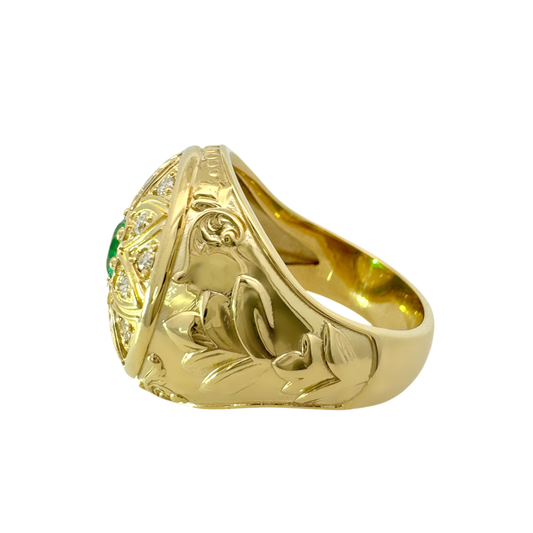 0.48Ctw 10K Yellow Gold Lab Grown Diamond & Emerald Mens Rosetta Ring Size 11.75 10.6Dwt