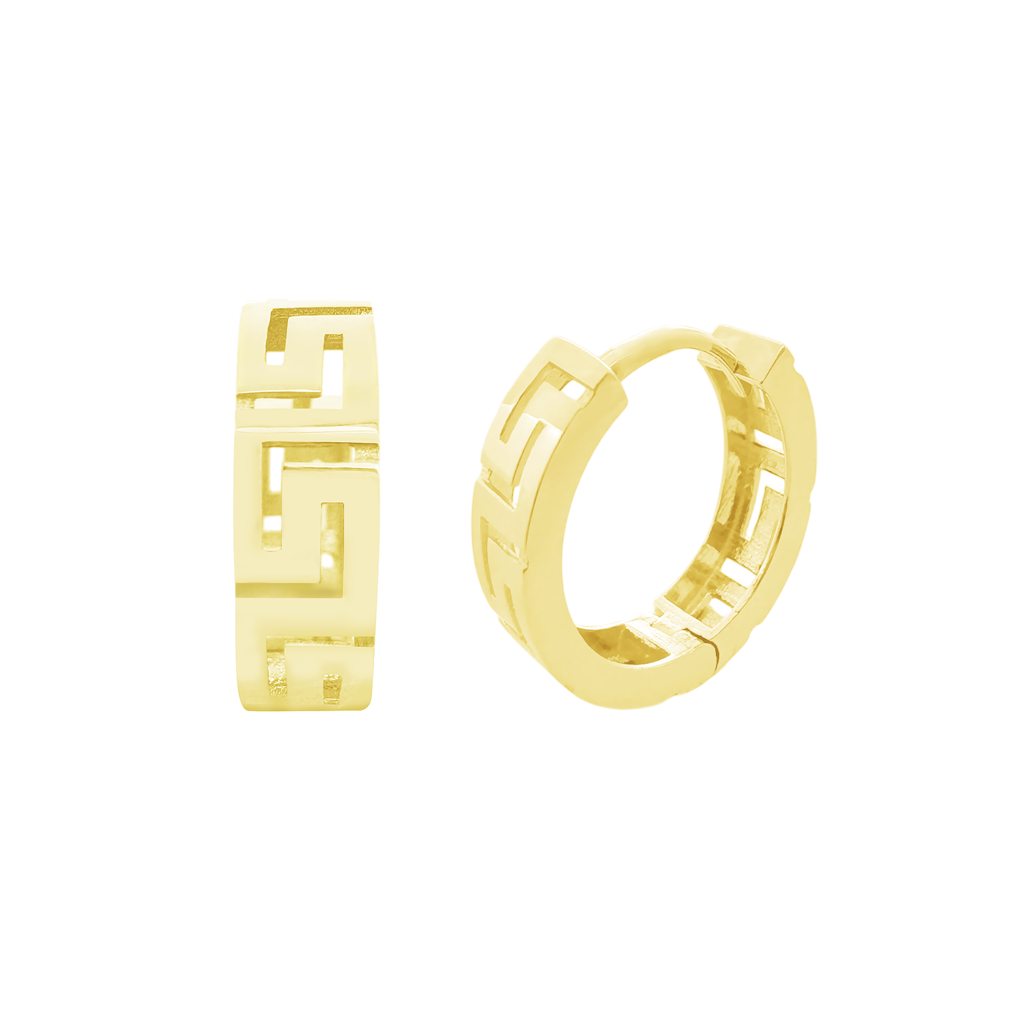 10K Yellow Gold Greek Key Small Hoop Earrings 1.2Dwt