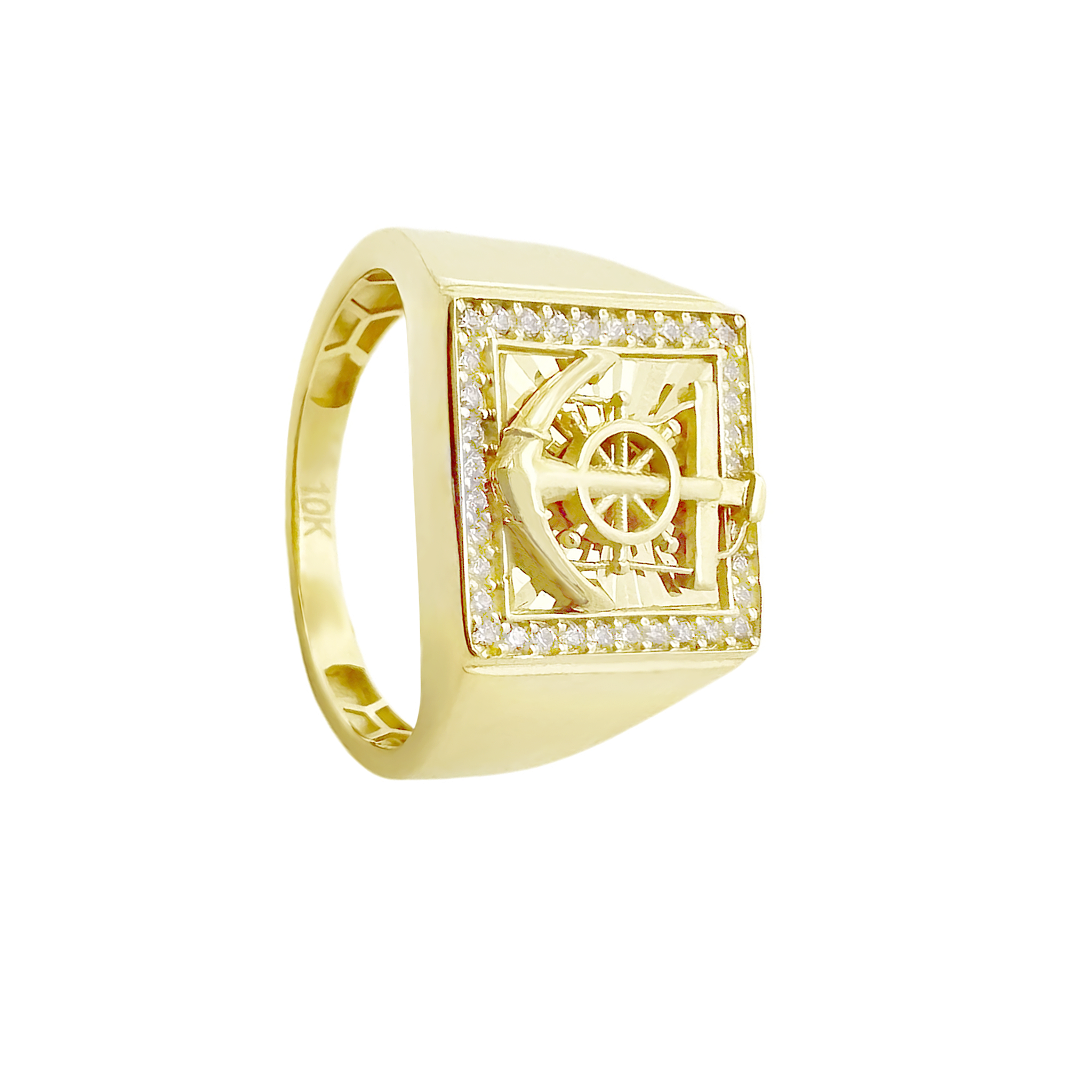 10K Yellow Gold Cz Anchor Fashion Mens Ring Size 9.5 2.7Dwt