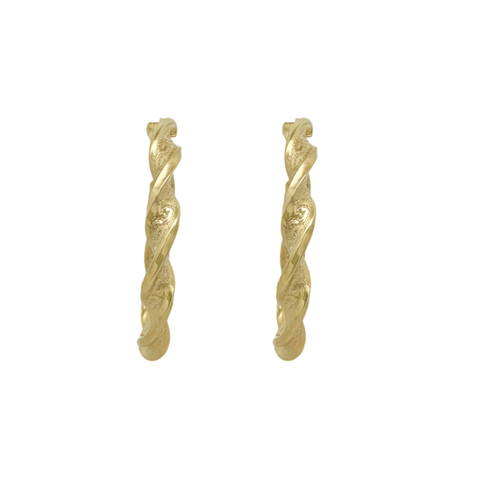 10K Yellow Gold Greek Key Twisted  Hoop Earrings 2.9Dwt