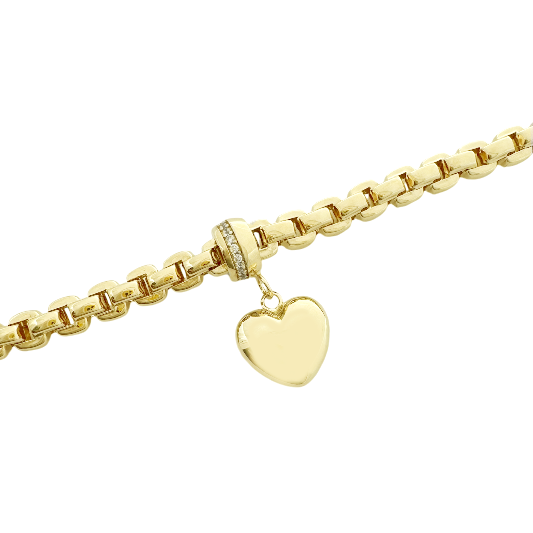 14K Yellow Gold Ladies Fancy Link Heart Pendant Bracelet 7.5In 9.6Dwt