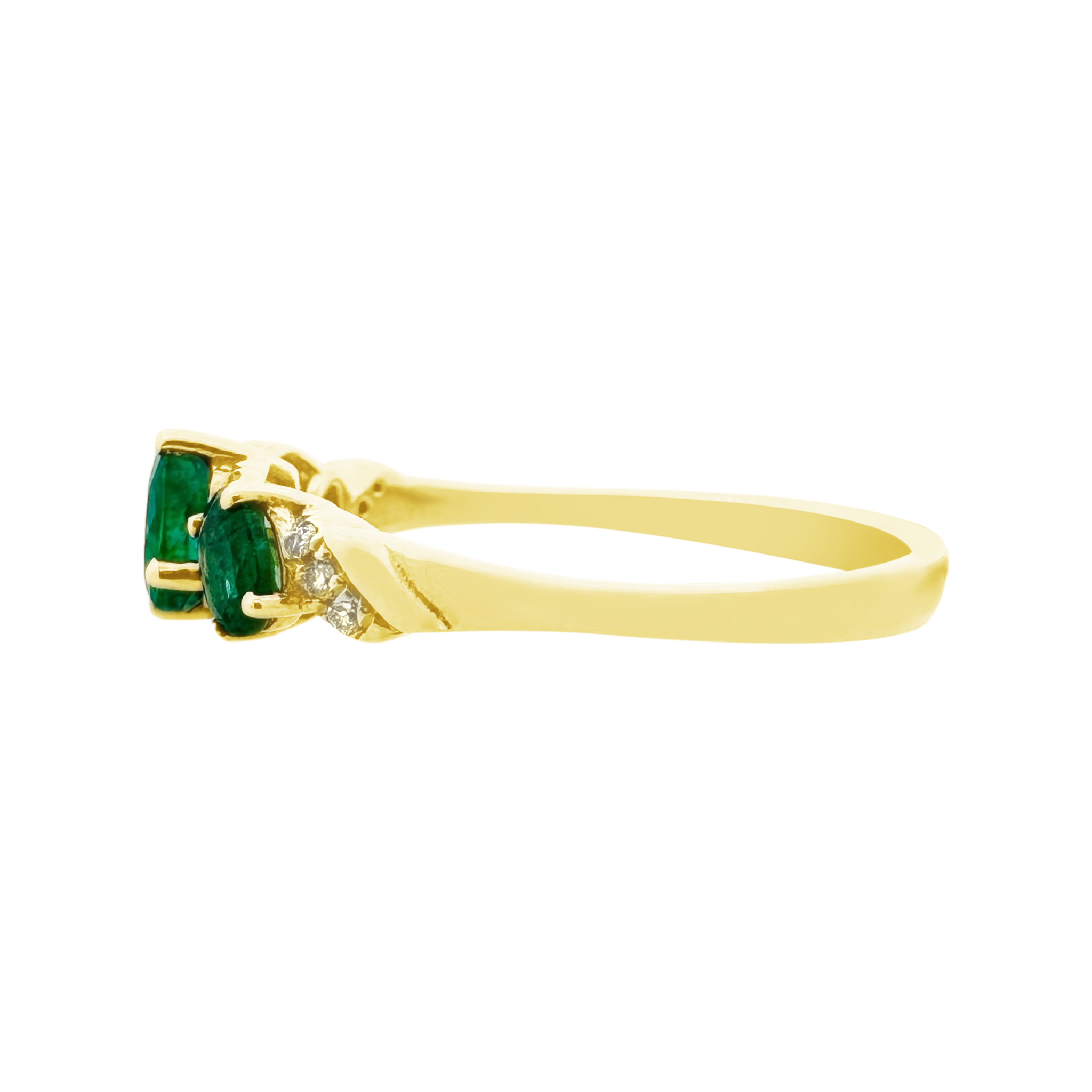 0.07Ct Dia .62Ct Em 14K Yellow Gold Dia & Emerald Fashion Ring Size 7 1.3Dwt