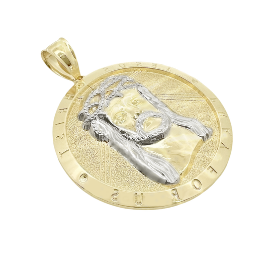 10K Two Tone Large Round Jesus Pendant 9.2Dwt