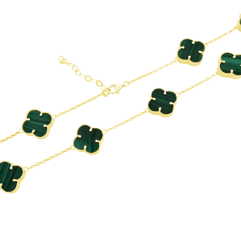 10K Yellow Gold Green Flowers Necklace 16In 11.4Dwt