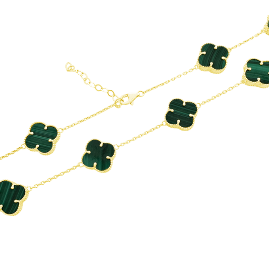 10K Yellow Gold Green Flowers Necklace 16In 11.4Dwt
