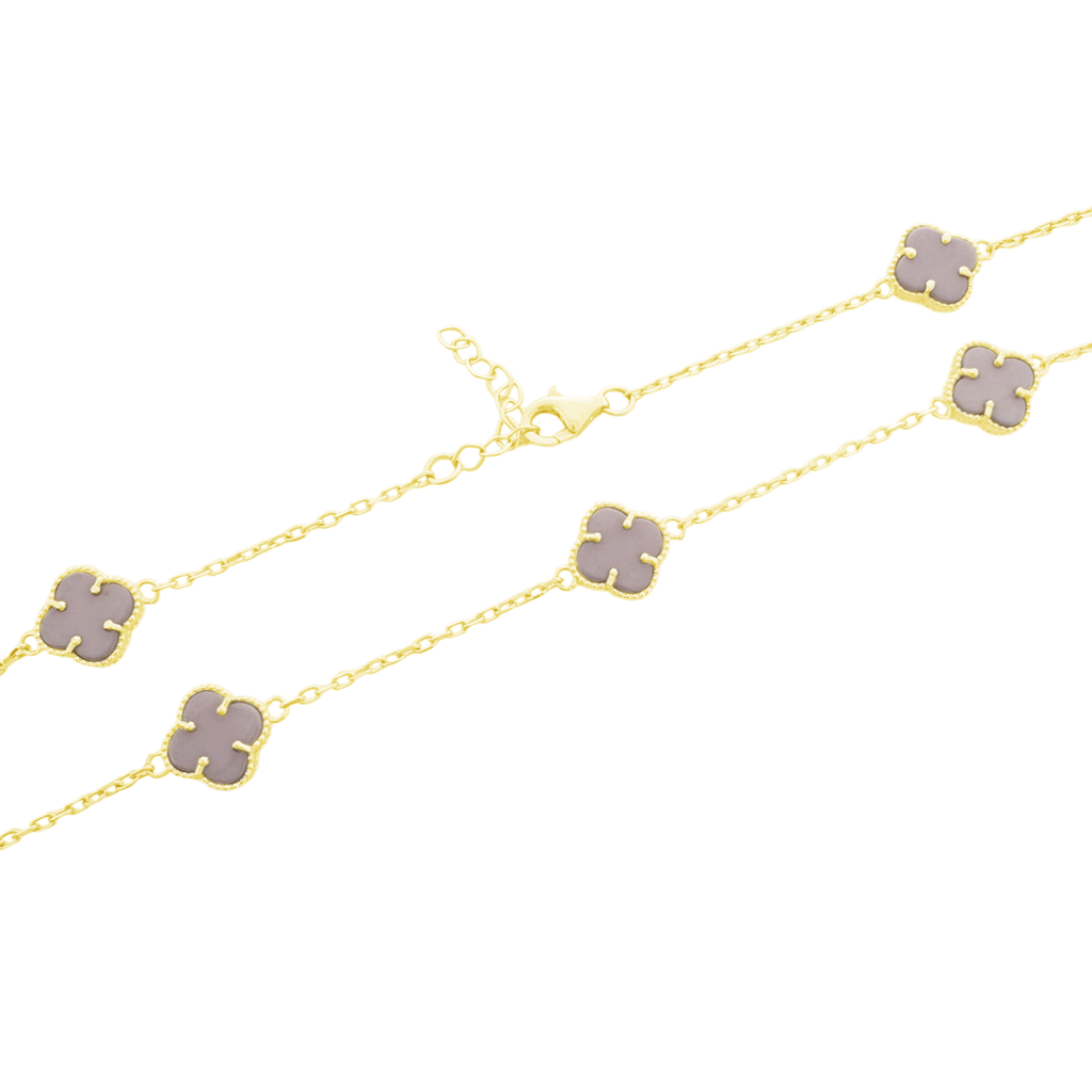 10K Yellow Gold Pink Flowers Necklace 18In 4Dwt