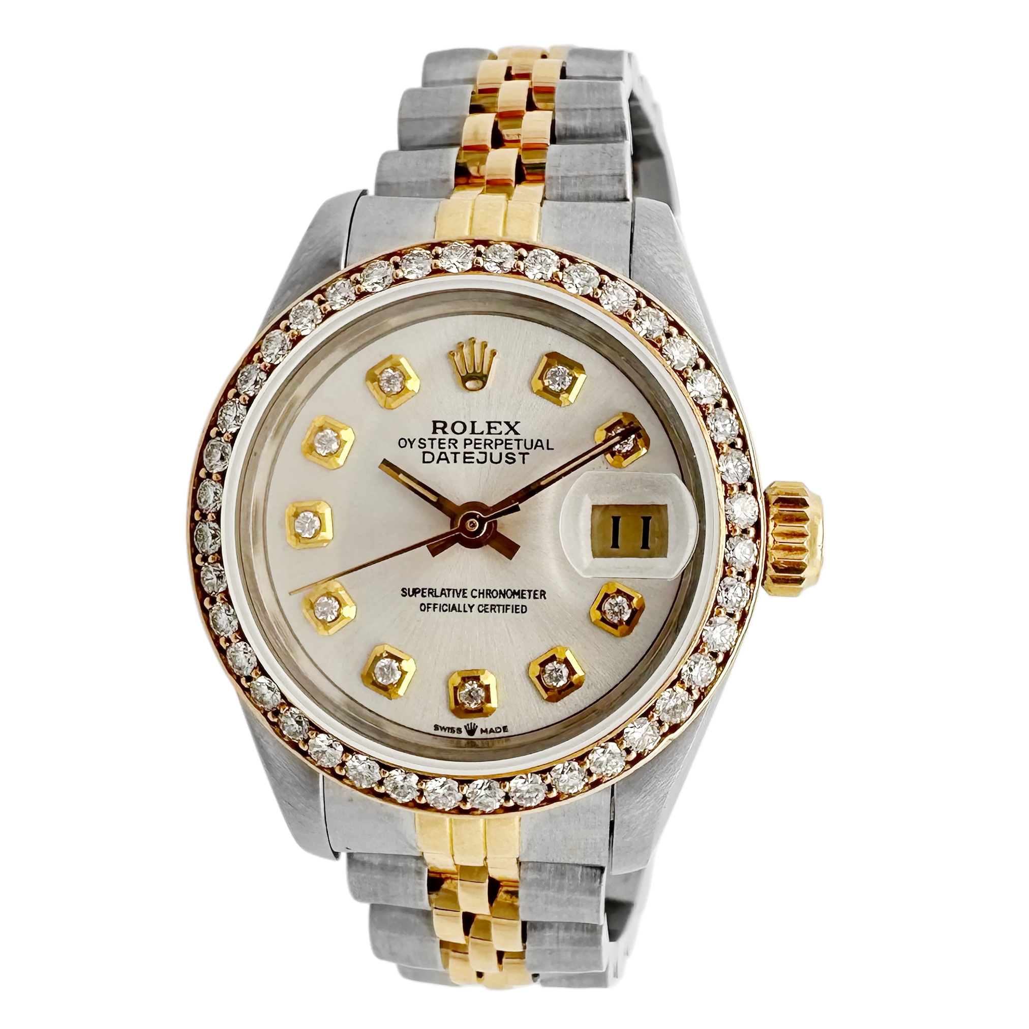 Pre-Owned 1987 Rolex Lds Datejust 26Mm Yellow Gold Steel White Diamond Dial & Diamond Bezel 69173